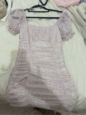 Le Lis Lilac Floral Puff-Sleeve Ruched Dress